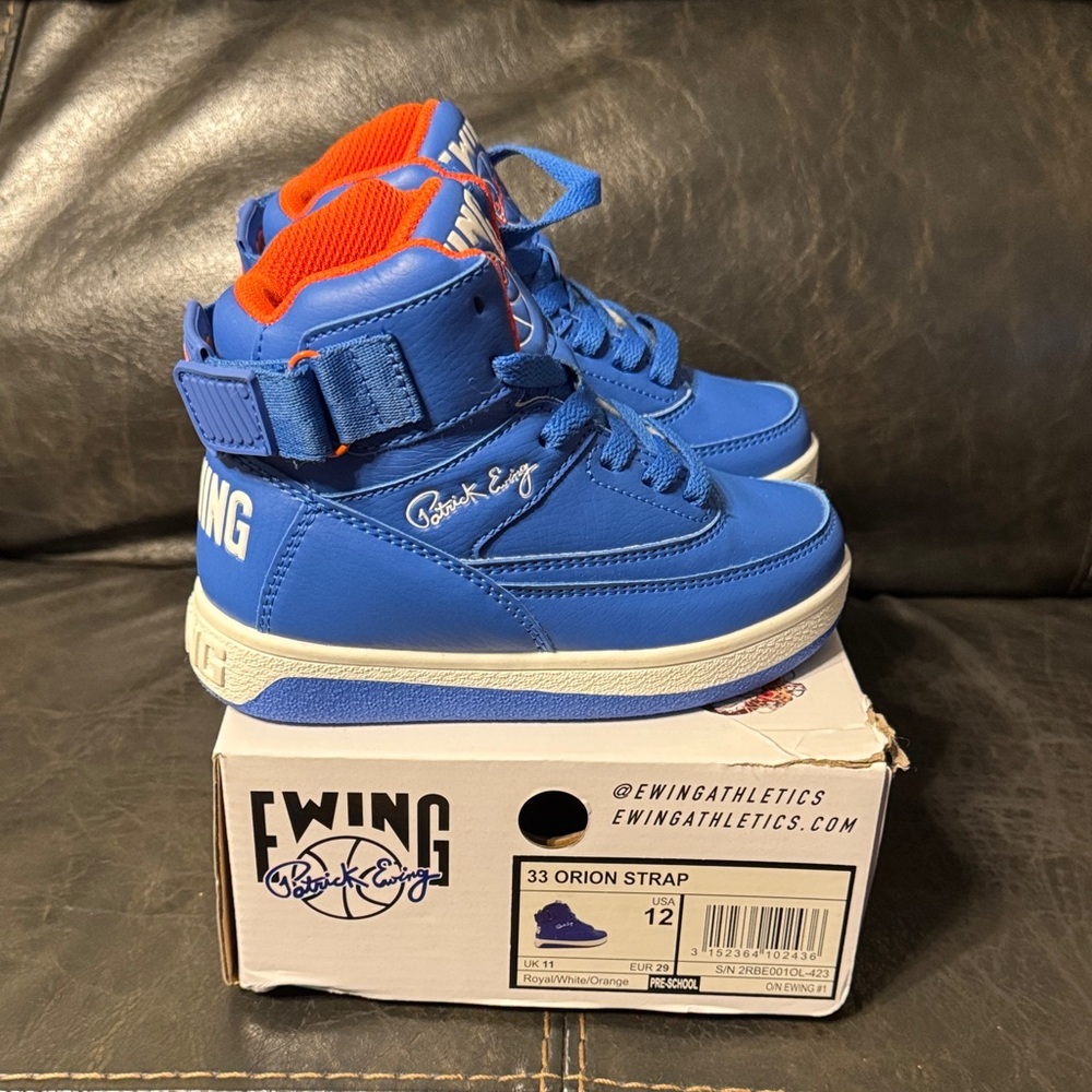 12c Ewing Blue and Orange High-Top Sneakers